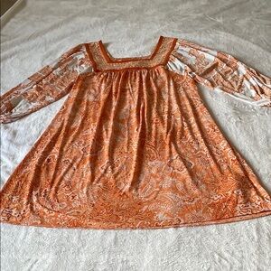 Michael Kors Orange Smocked Sundress with Bishop Sleeves